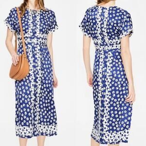 Boden Esmeralda Greek Blue White Midi Dress Dot Geometric Sheath
